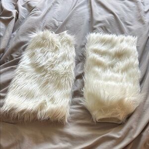 White furry boot covers  gray animal- costume - leg warmers